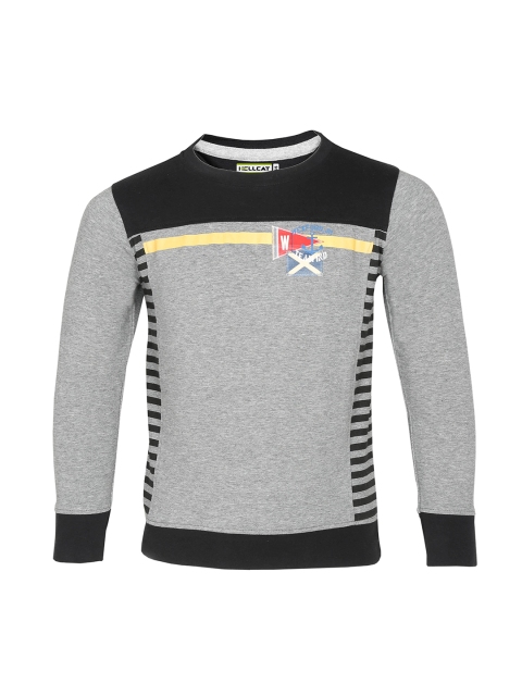 

HELLCAT Boys Grey & Black Colourblocked Round Neck T-shirt