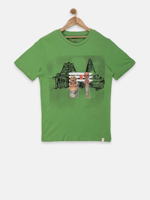 

toothless Boys Green Motu Patlu Printed Round Neck Pure Cotton T-shirt