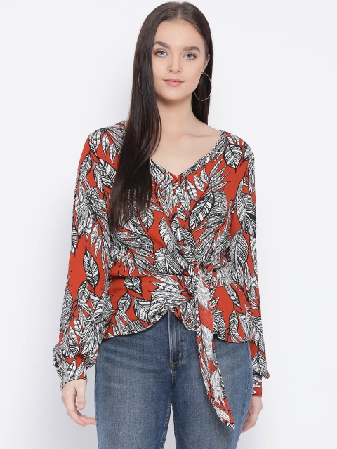 

Oxolloxo Women Rust Red & White Printed Top