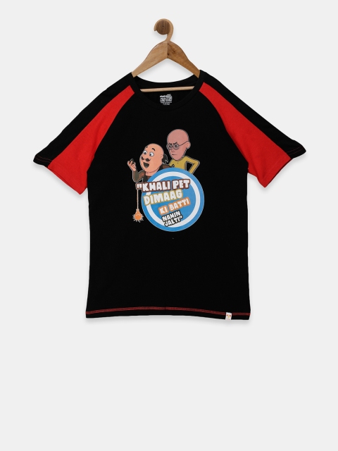 

Motu Patlu Boys Black Printed Round Neck T-shirt