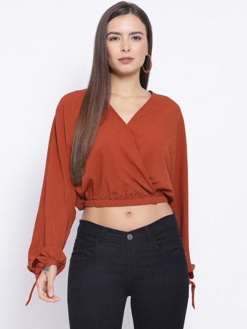 

Oxolloxo Women Rust Brown Solid Blouson Top