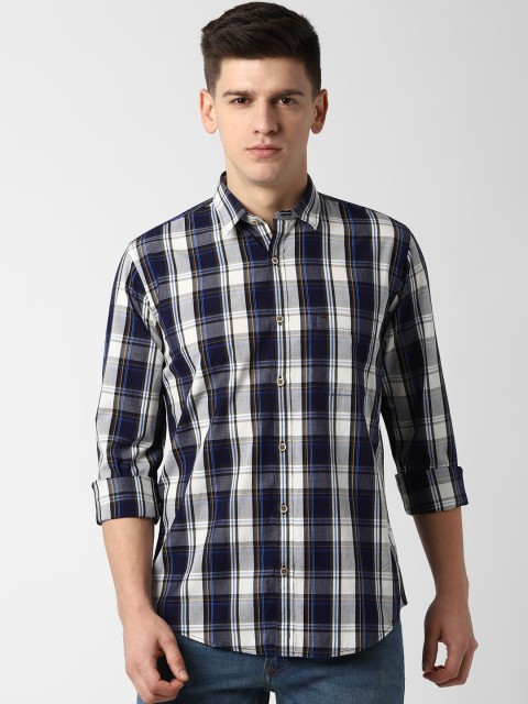 

Peter England Casuals Men Navy Blue & White Slim Fit Checked Casual Shirt
