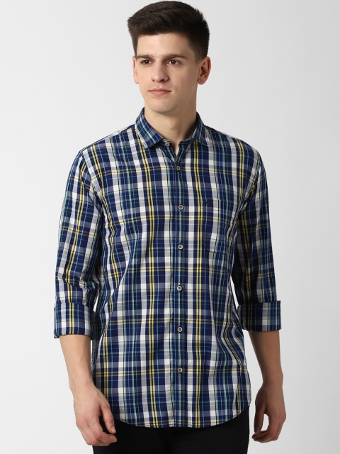 

Peter England Casuals Men Navy Blue & Yellow Slim Fit Checked Casual Shirt