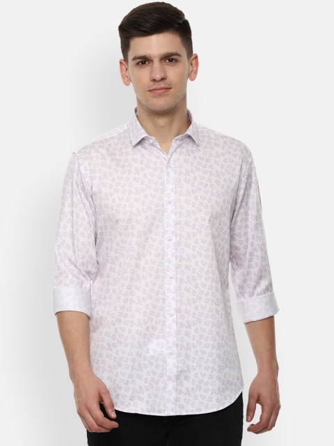 

V Dot Men White & Lavender Slim Fit Printed Casual Shirt