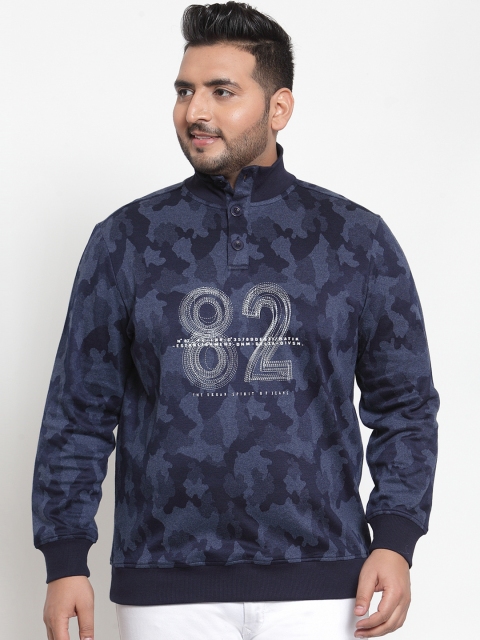 

plusS Men Navy Blue Printed Camouflage Sweatshirt