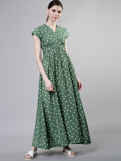 

Tokyo Talkies Women Green Printed Maxi Dress