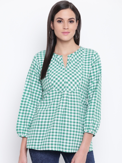 

FABNEST Women Green & White Checked Top