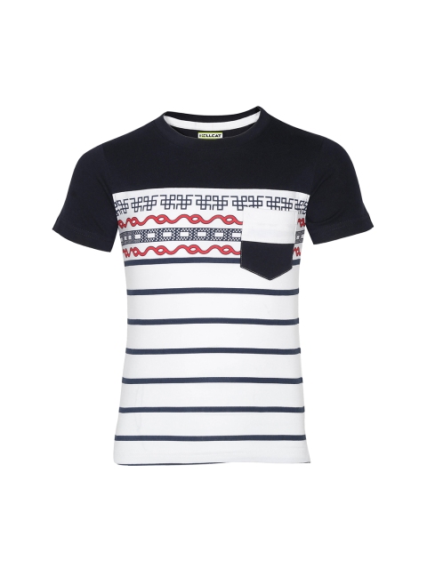 

HELLCAT Boys Black & White Striped Round Neck T-shirt