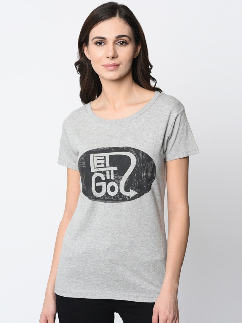 

oneliner Women Grey Printed Slim Fit Round Neck T-shirt