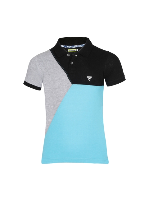 

HELLCAT Boys Blue Colourblocked Polo Collar T-shirt