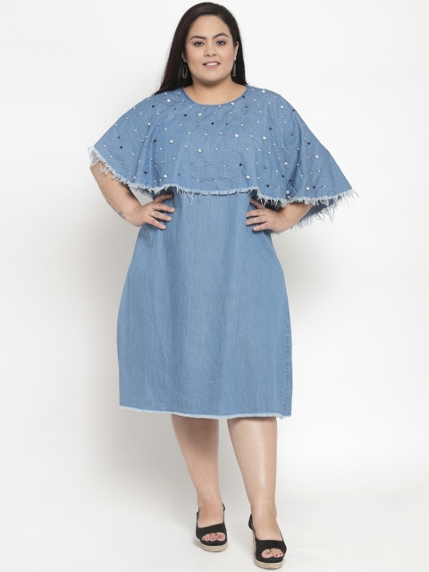 

plusS Women Blue Embellished Fit and Flare Dress