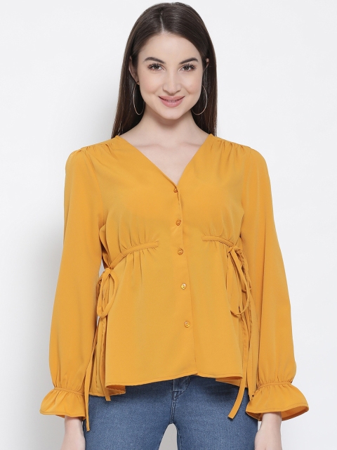 

Oxolloxo Women Mustard Yellow Solid Cinched Waist Top