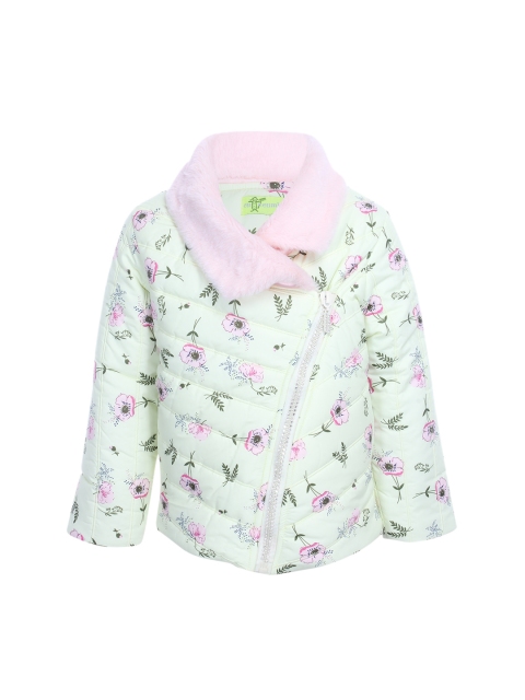 

CUTECUMBER Girls Green & Pink Printed Puffer Jacket