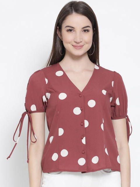 

Oxolloxo Women Rust Brown Polka Dot Print A-Line Top