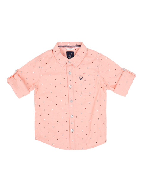 

Allen Solly Junior Boys Peach-Coloured & Off-White Printed Regular Fit Casual Shirt