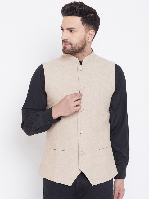 

Hypernation Men Beige Solid Pure Cotton Waistcoat