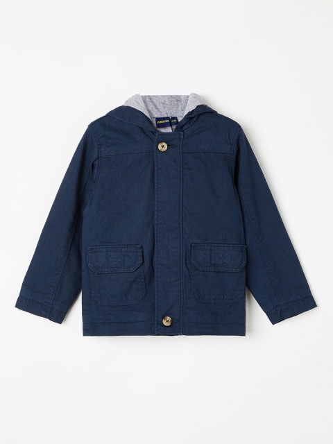

Juniors by Lifestyle Boys Navy Blue Solid Tailored Hooded Jacket