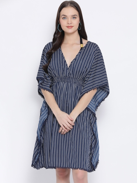 

Oxolloxo Women Navy Blue Striped Kaftan Cover-Up Dress W19500WBW001