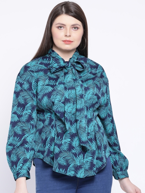 

Oxolloxo Women Navy Blue Tropical Printed Shirt Style Top