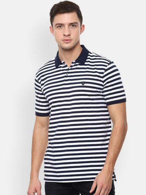 

Van Heusen Sport Men Navy Blue & White Striped Polo Collar T-shirt