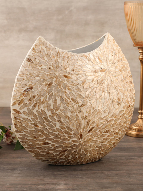 

Pure Home and Living Cream-Coloured & Gold-Toned Medium Vase