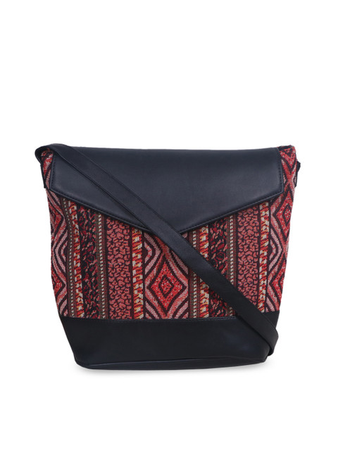 

Diwaah Maroon & Black Self Design Handmade Sling Bag