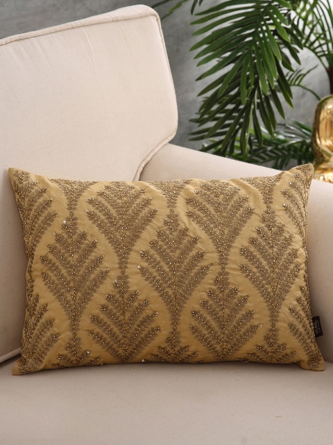

Pure Home and Living Gold-Toned Embroidered Single Kunsh Cushion Cover