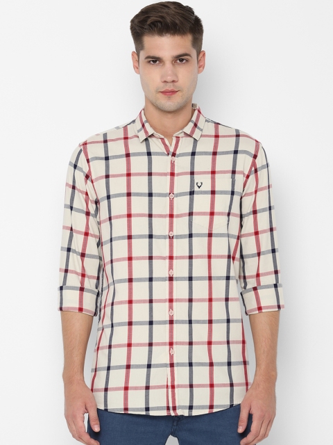 

Solly Jeans Co. Men Cream-Coloured & Red Regular Fit Checked Casual Shirt