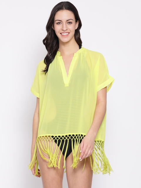 

Oxolloxo Women Beachwear Yellow Solid Cover-Up Dress