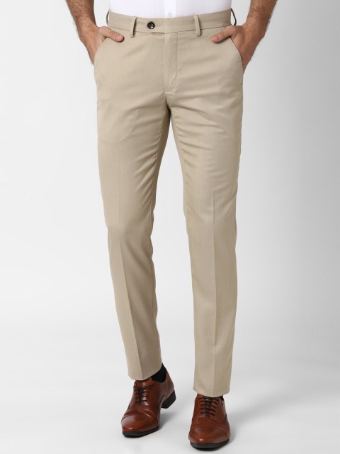 

Peter England Men Beige Slim Fit Self Design Formal Trousers