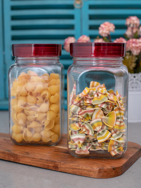 

GOODHOMES Set of 2 Transparent Glass Jars with Lid