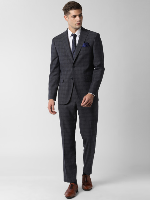 

Peter England Men Navy Blue Checked Single-Breasted Slim-Fit Formal Suit