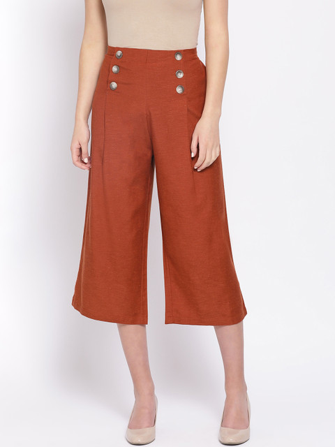 

Oxolloxo Women Rust Regular Fit Solid Parallel Trousers