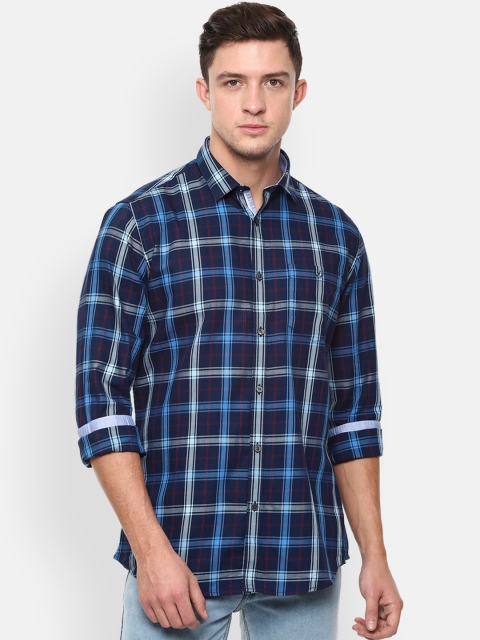 

Van Heusen Sport Men Navy Blue Slim Fit Checked Casual Shirt