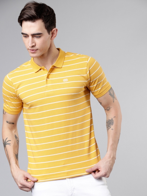 

Ecko Unltd Men Yellow & White Striped Polo Collar T-shirt