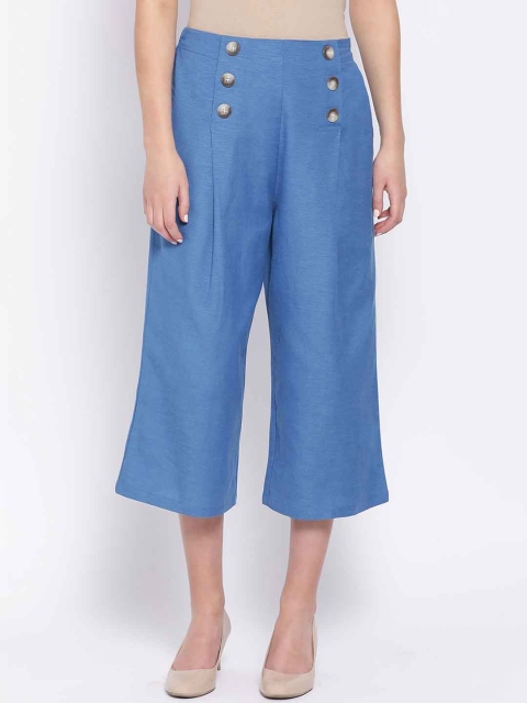 

Oxolloxo Women Blue Regular Fit Solid Culottes