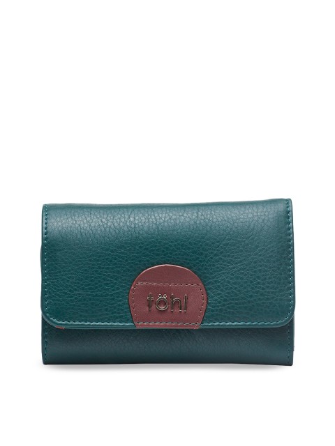 

tohl Women Green & Brown Textured Three Fold Leather Wallet