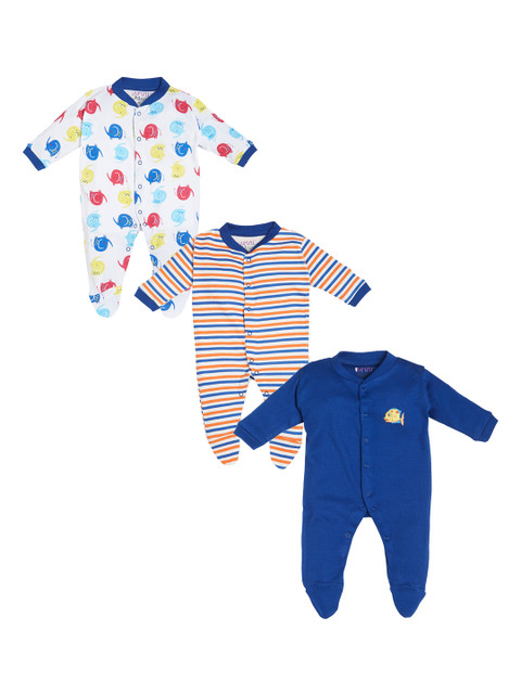 

BUMZEE Infant Pack of 3 Blue & White Patterned Sleepsuits