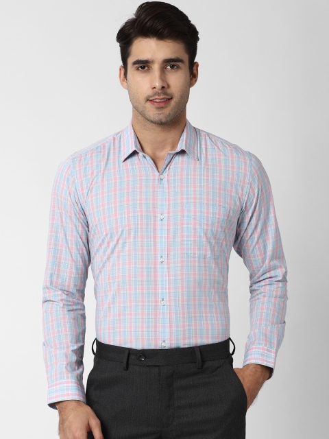 

Peter England Men Blue & Pink Regular Fit Checked Formal Shirt