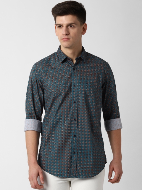 

Peter England Casuals Men Teal Green & Orange Slim Fit Printed Casual Shirt