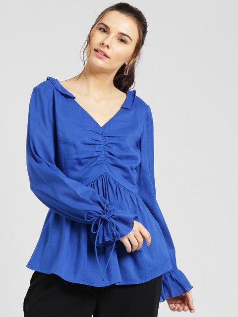 

MIWAY Women Blue Solid Cinched Waist Top