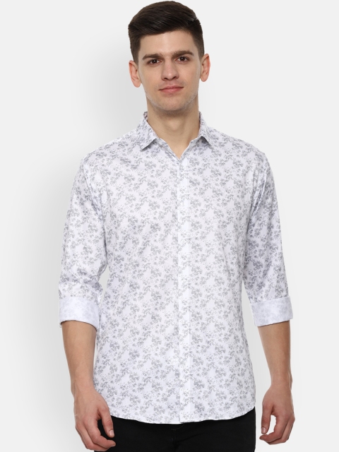 

V Dot Men White & Navy Blue Slim Fit Printed Casual Shirt