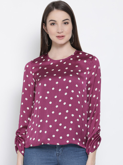 

Oxolloxo Women Purple Polka Dot Printed Top