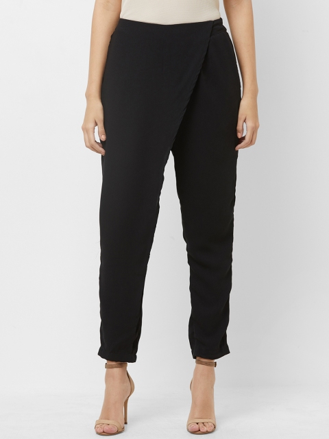 

109F Women Black Regular Fit Solid Peg Trousers