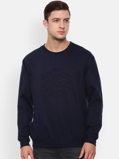 

V Dot Men Navy Blue Solid Sweatshirt