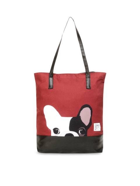 

FUKURO Red & Black Printed Tote Bag