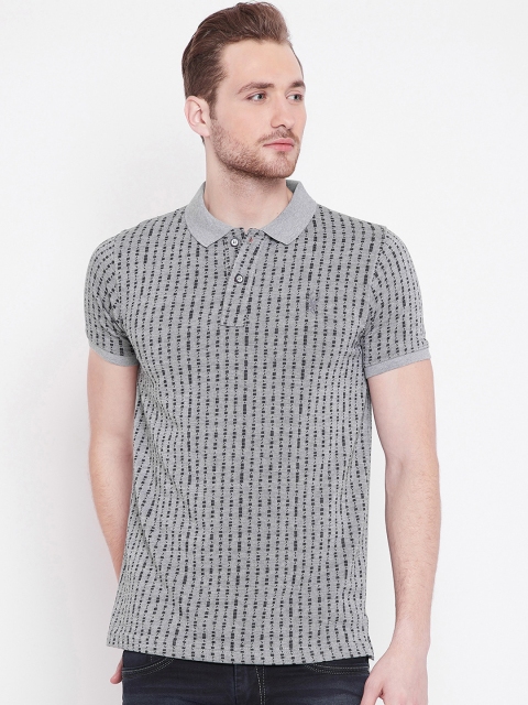 

PORTBLAIR Men Grey & Black Self Design Polo Collar T-shirt