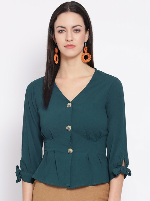 

Oxolloxo Women Green Solid Cinched Waist Top