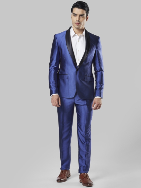 

Next Look Men Blue Solid Single-Breasted Tuxedo Suit