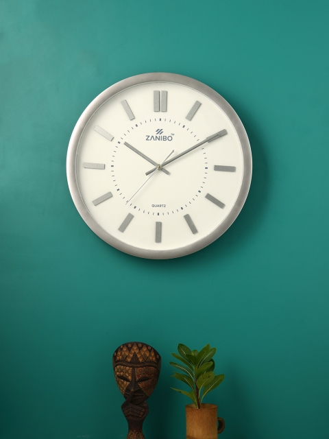 

ZANIBO White & Silver-Toned Round Textured 37 x 37 cm Analogue Wall Clock